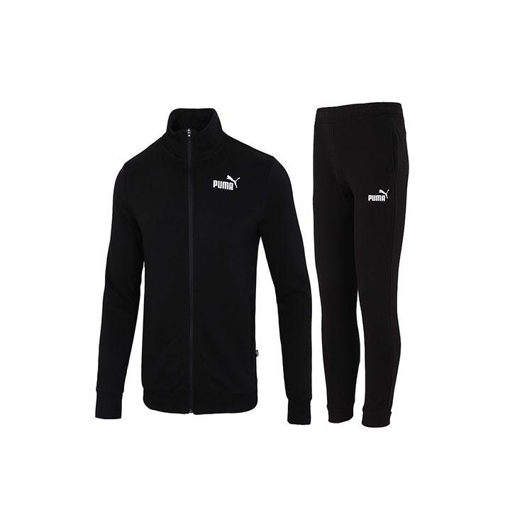 Puma Clean French Terry Sweat Suit Knit Casual Jacket And Pants Set Men Sweat Suit Black 534517-01