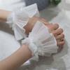 Women Wrist Cuffs Removable Lace Ruffled Wedding Supply Bride Dress False Sleeves Tulle Flared Sleeves