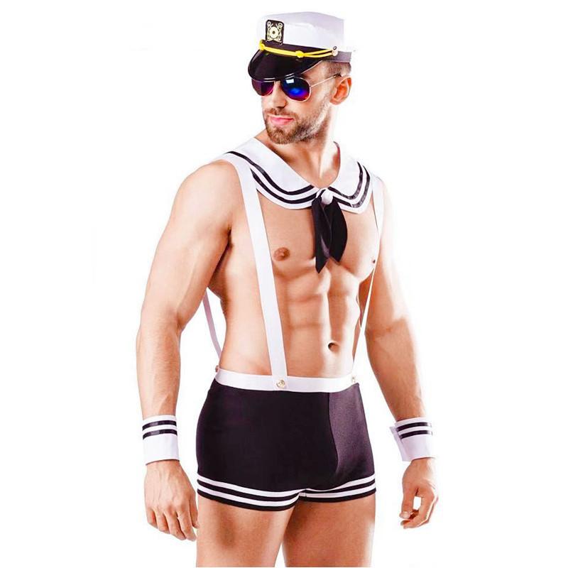 Male Police Role Play Navy Sailor Firefighter Bib Pants Male Prisoner Bib Pants Halloween Sexy Uniform Temptation
