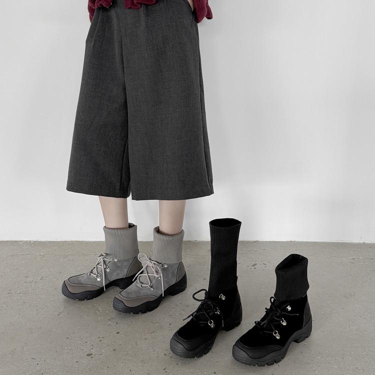 Kara Women's Shoes Small Thick-soled Heightening Sports Style Short Boots Comfortable Casual Elastic Boots Muffin Splicing Martin Boots