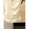 Color-Blocked Round Neck Short-Sleeve T-Shirt for Women, 2026 Summer New Fashion, Simple and Elegant, Waist-Cinching with Buttons, Exquisite Top