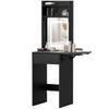 Small Vanity Desk with Mirror and LED Lights, Compact Dressing Table with Drop Leaf, Open Shelves and Drawer, Black