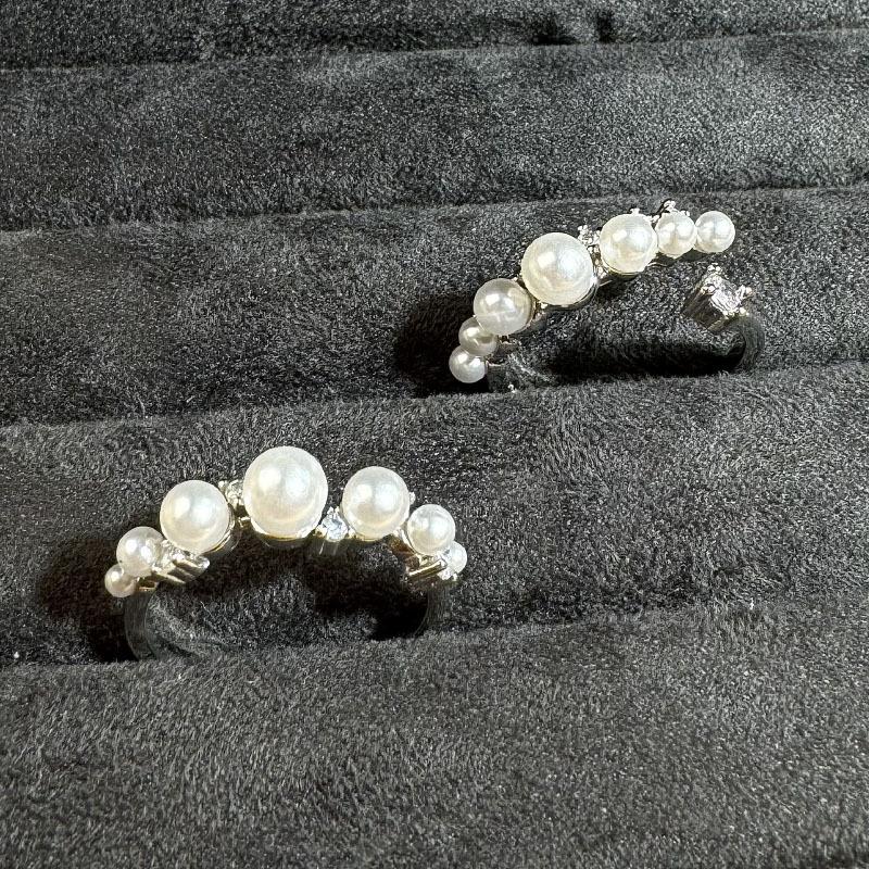 Korean Pearl Unique Zirconia Open Ring For Women With Adjustable Fit And Modern Charm