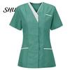 Tops Uniforme Camici da Infermiere Traspiranti Donna Scollo a V Manica Corta Tasche Top Scrub Tute Uniformi Patchwork Colore Design Lavoro Infermieristico