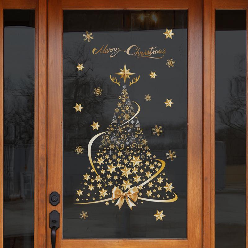 Golden Star Christmas Tree Glass Decal Sticker