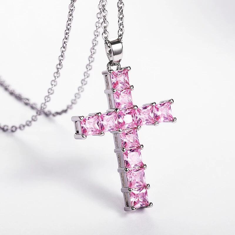 Jesus Cross Pendant Necklaces Sparkling Charm Necklace Punk Jewelry Gift For Women