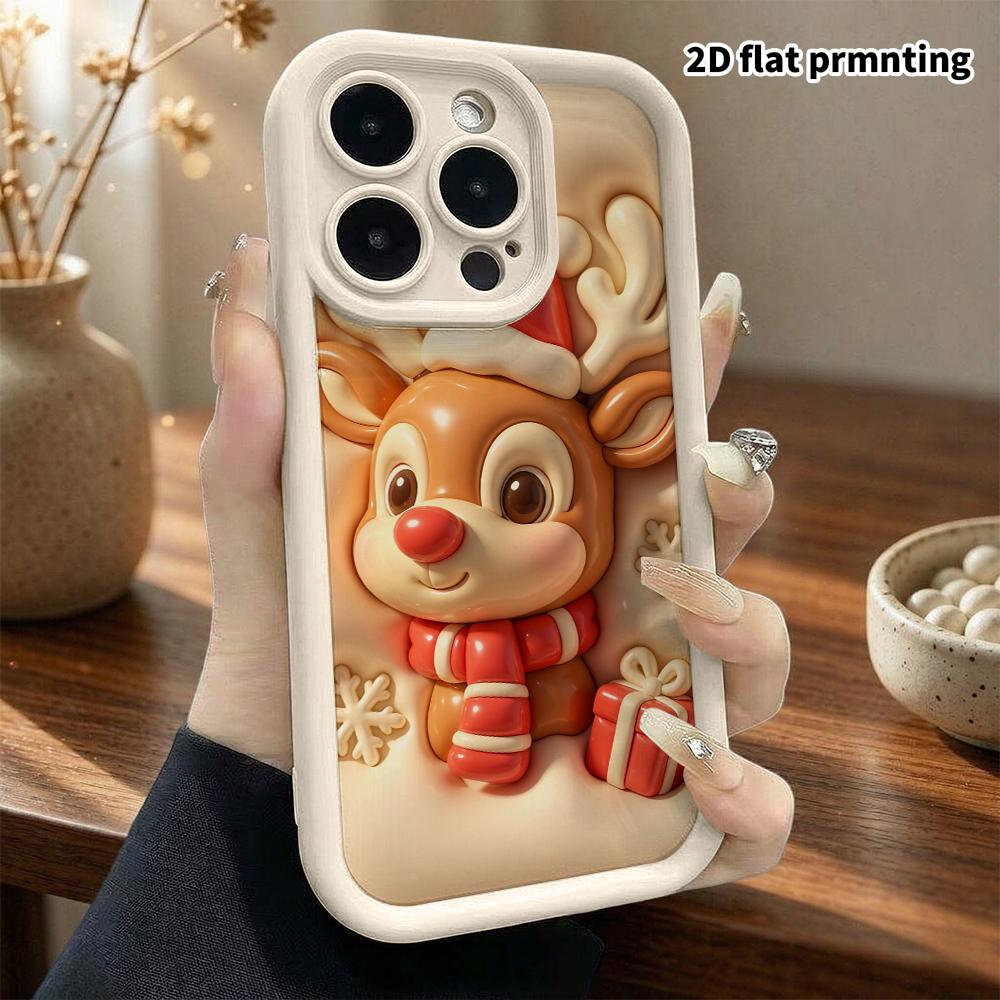 Phone case: 2D flat, suitable for iPhone 18, 17, 16, 15, 14, 13 Pro protective case, Christmas reindeer, perfect Christmas and Halloween holiday gift