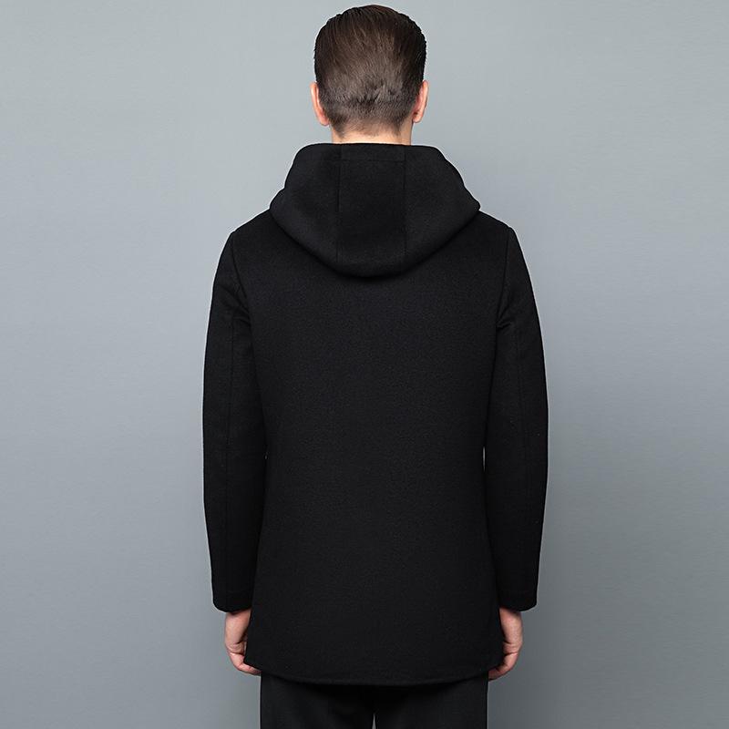 Autumn and winter hooded double-sided wool coat men's mid-length double-sided denim coat windbreaker men's young and middle-aged classic coat