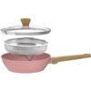 Sauté Pan - All Heat Sources Including Induction - - AM0333 - Ceramic Coating - Ø 24 Cm - With Lid and Stainless Steel Basket - Pink