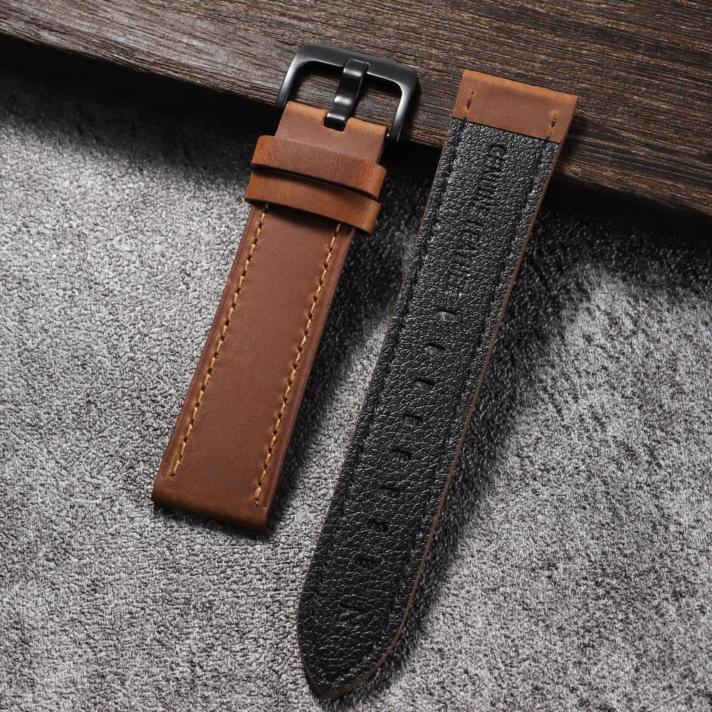 Vintage Cowhide Watch Strap 18mm 20mm 22mm 24mm Dark Brown Watch Band Black Buckle Leather Wristband for Men Women Accessories