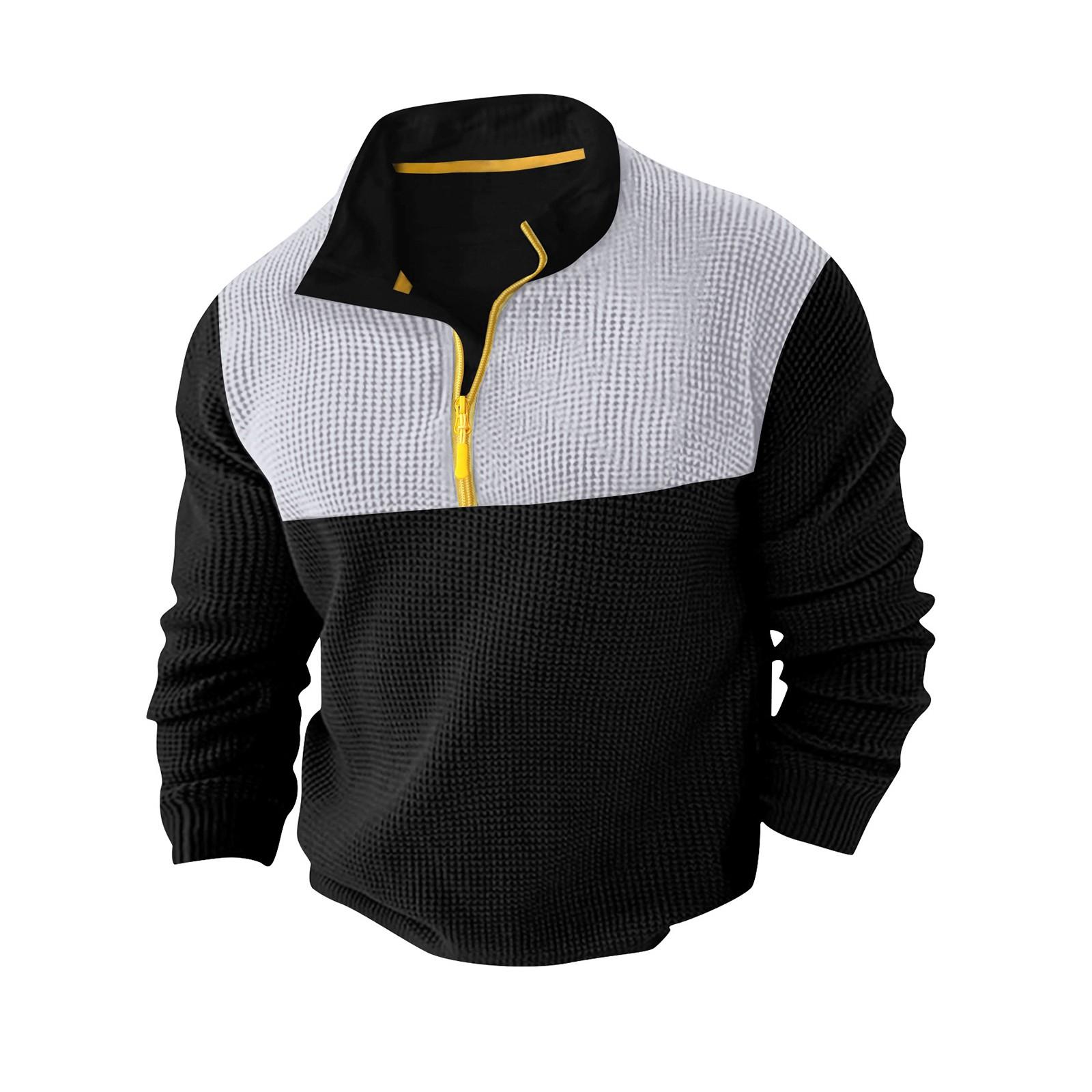 

Men s T-Shirt Sweatshirt Casual Sports Colorblock Long-Sleeved High-Neck Half-Zip Top M