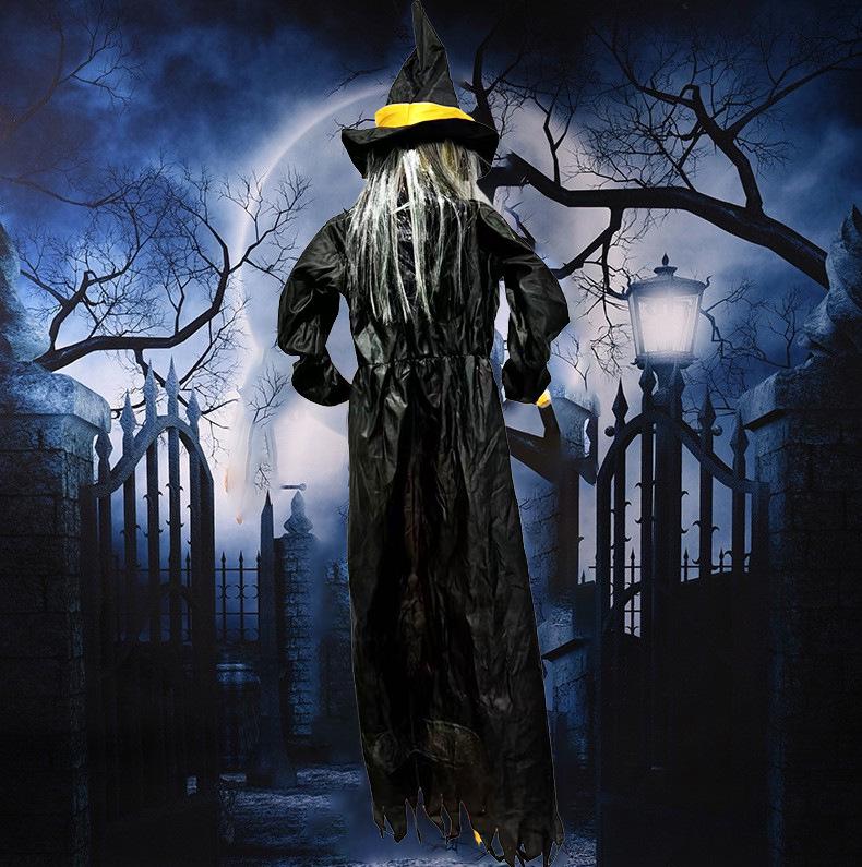 Voice-Activated Light-Up Witch Halloween Decoration - Sound & Motion Hanging Ghost Prop.