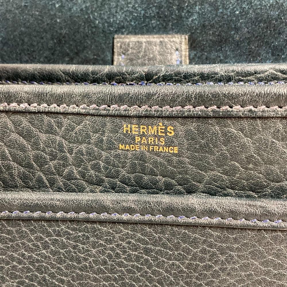 HERMES Logo Noumea Shoulder Bag Hand Bag Drawstring Shoulder Bag Leather Navy