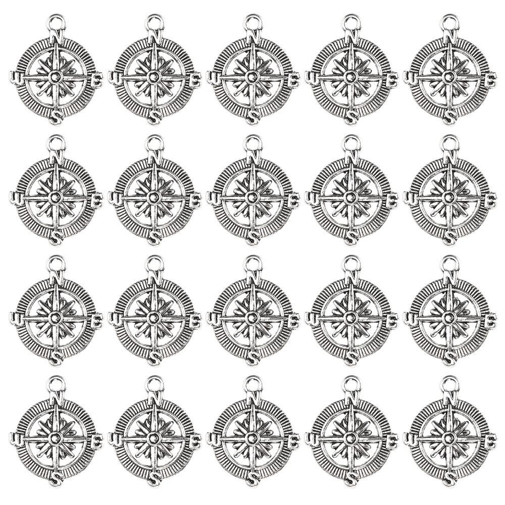

20pcs Jewelry Accessories Ancient Compass Pendant 30 X 25MM Silver Nautical Series Pendant Alloy DIY Materials Jewelry Making