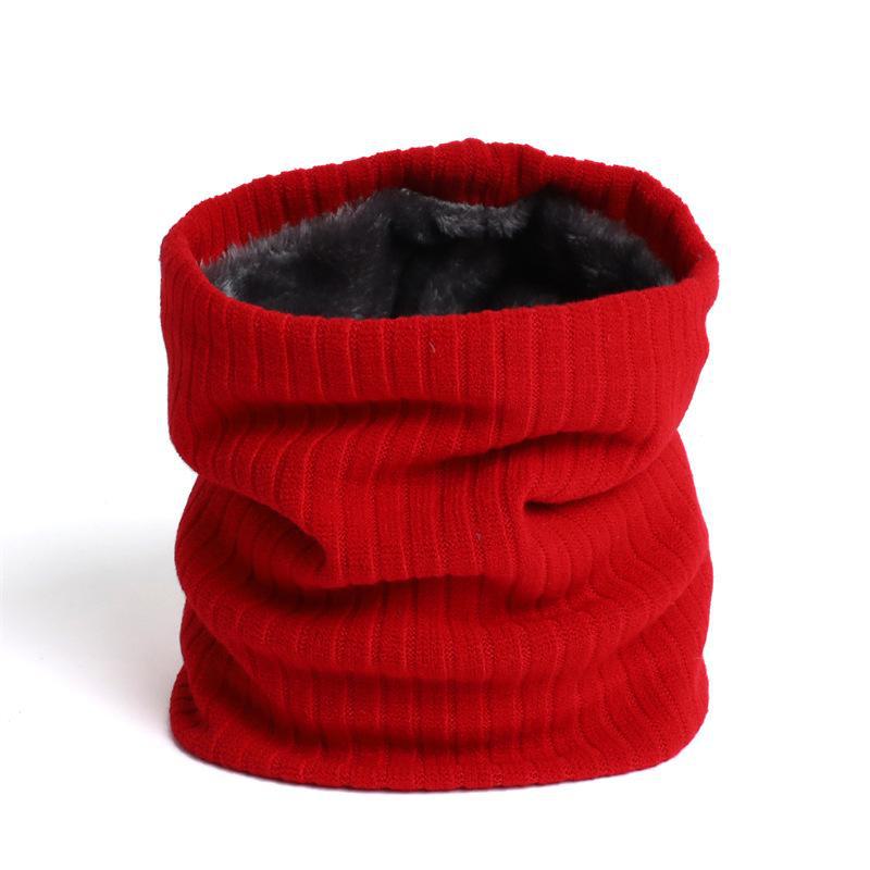 Unisex Winter Knitted Wool Scarf & Elastic Headband - Solid Color, Plus Velvet, Thickened, Warm, Striped Design.