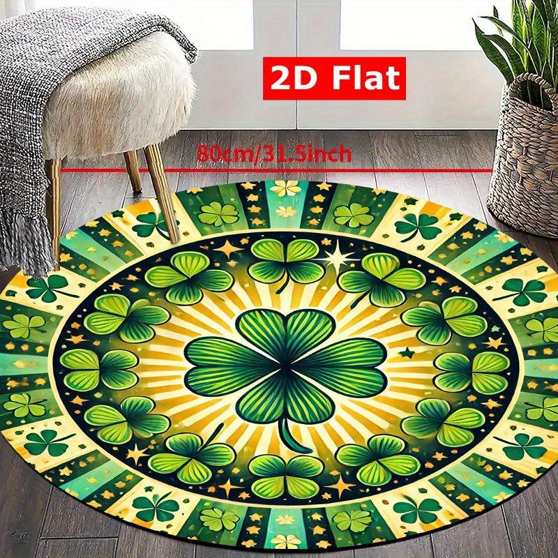 1pc Four Leaf Clover Lucky Pattern Round Doormat Flannel Festive Floor Mat St Patricks Day Decor