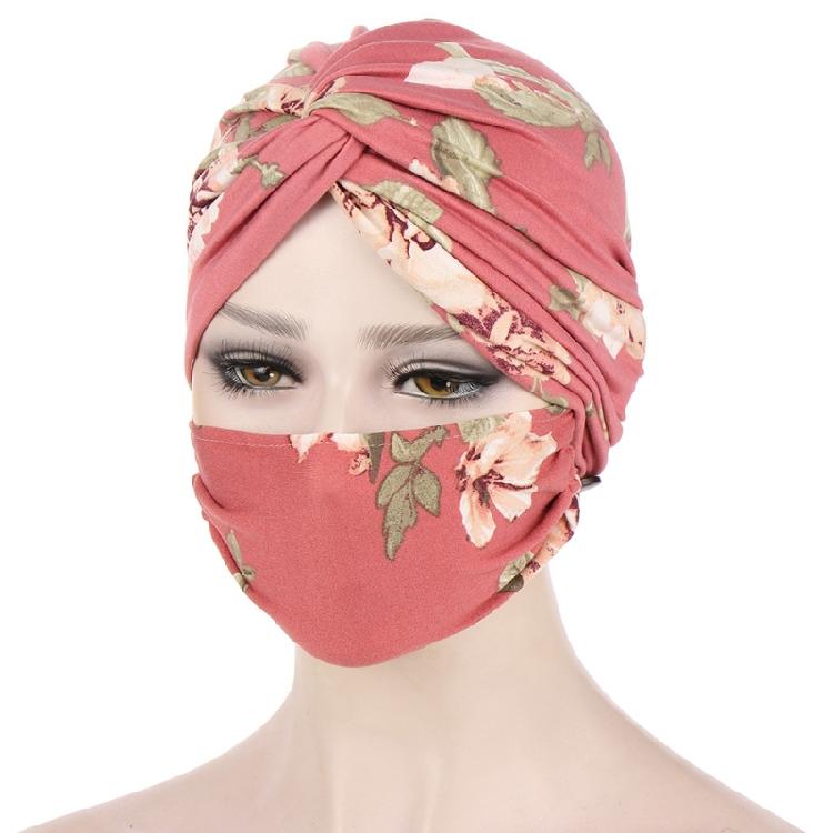 Floral Muslim Hat Face Mask Set Cancer Chemo Hat Slouchy Beanie Hat Inner Hat