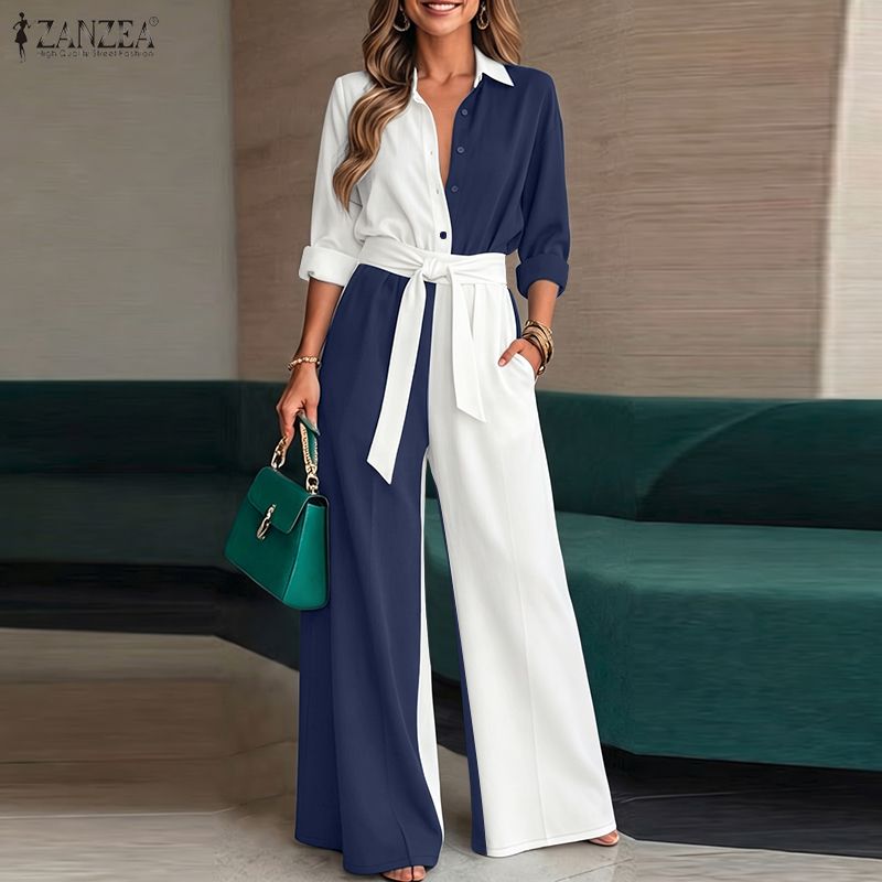 ZANZEA Women Long Sleeve Blouse and Long Pants Casual Two Piece Suit Sets
