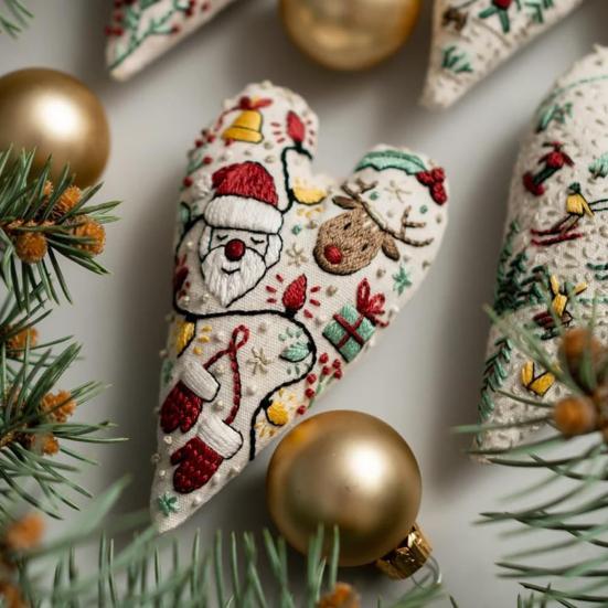 Vánoční ozdoba vyšívací sada ručně vyrobený přívěsek ve tvaru srdce DIY závěsná dekorace na stromek slavnostní party atmosféra potřeby