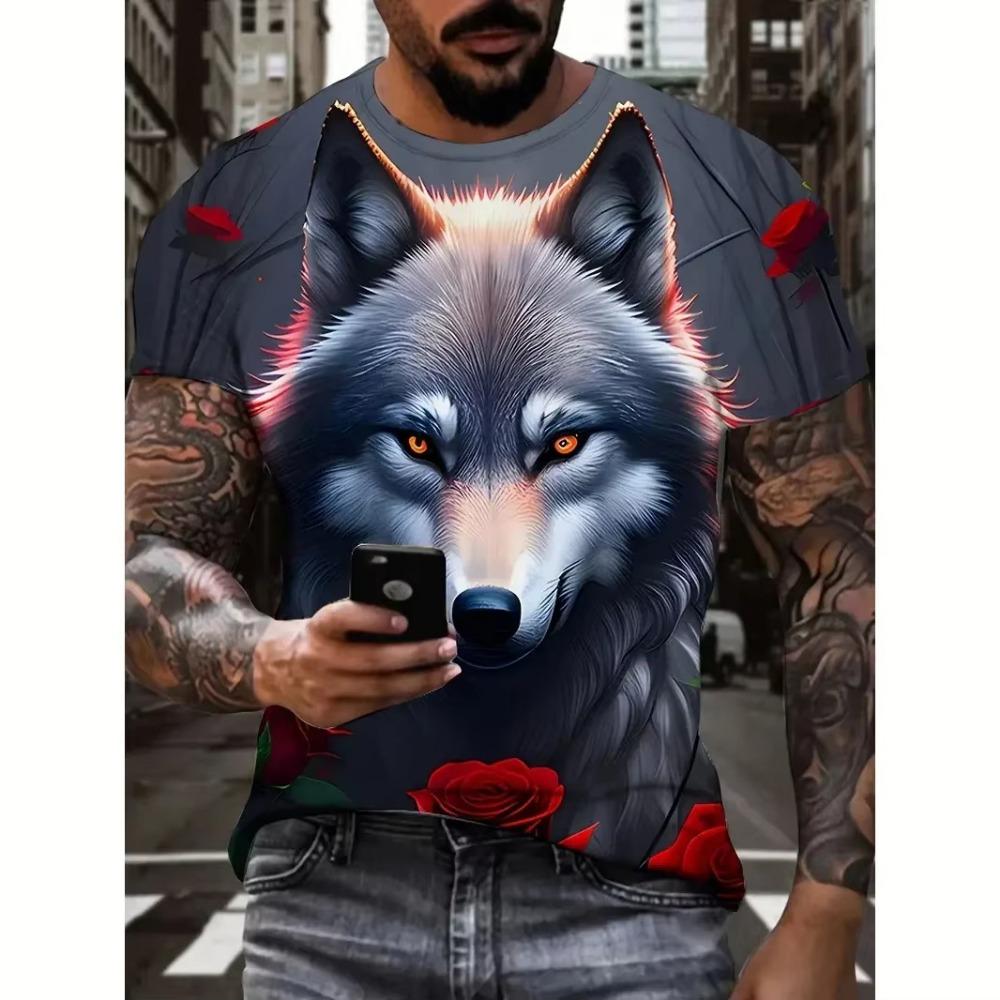 Men's 3D printed wolf dragon T-shirt design, comfortable short sleeved casual street wear T-shirt, men's and women's T-shirt, children's T-shirt