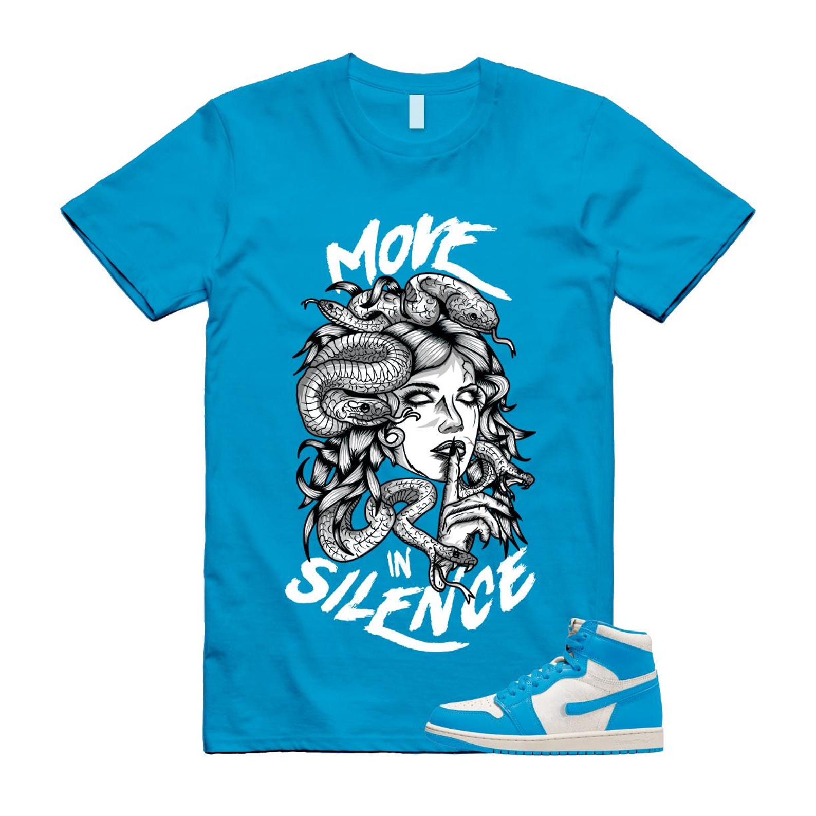 1 UNC Reimagined Dark Powder Blue White Retro High OG T Shirt Match MIS 3XL