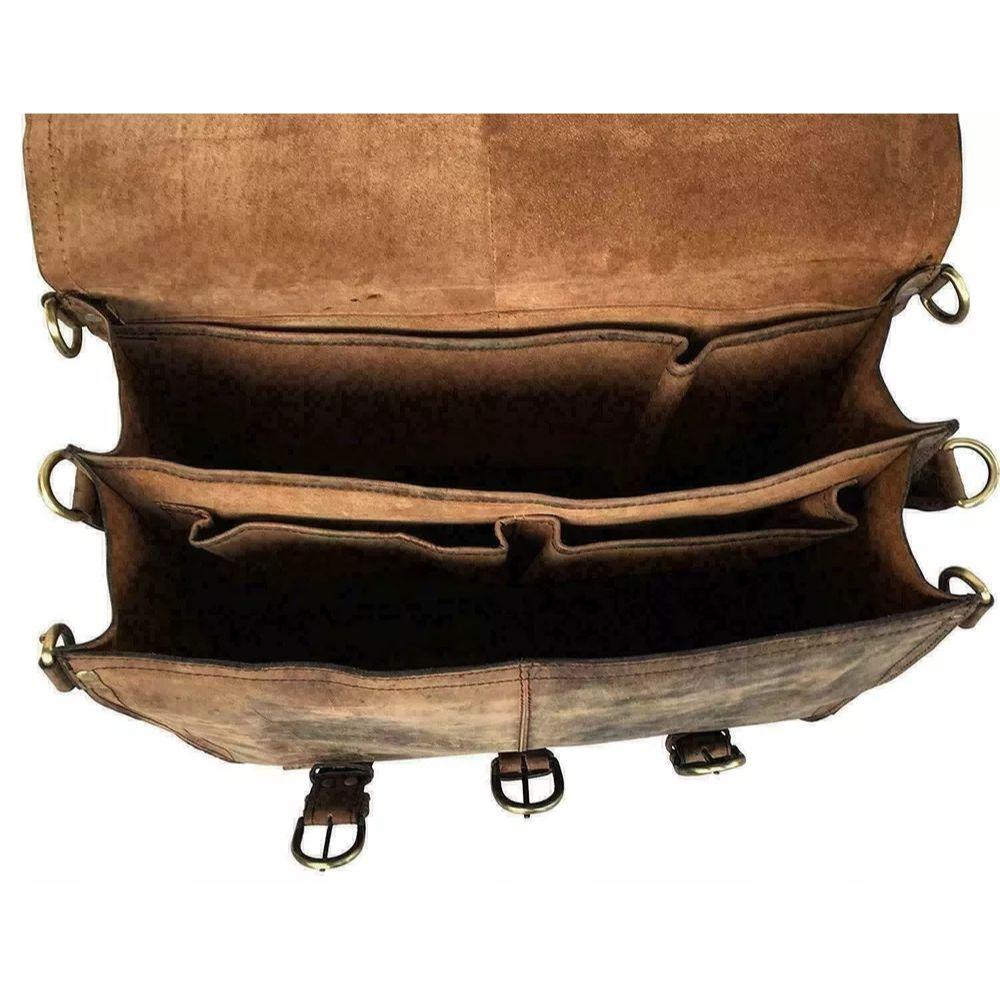 Vintage Brown Genuine Buffalo Leather Messenger Bag 16"Laptop Briefcase Satchel