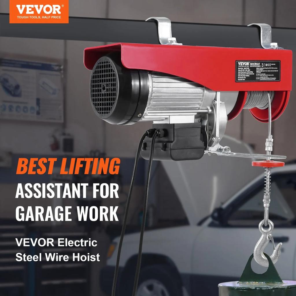 VEVOR Electric Hoist Crane Winch 1197.5 Kg with 426.7 Cm Wired Remote Control 230V