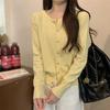 Herbst Koreanischer Stil Rundhals Cardigan Einreihiger Knopf Gestricktes Oberteil Weicher Wachsiger Schlankmachender Mantel für Damen