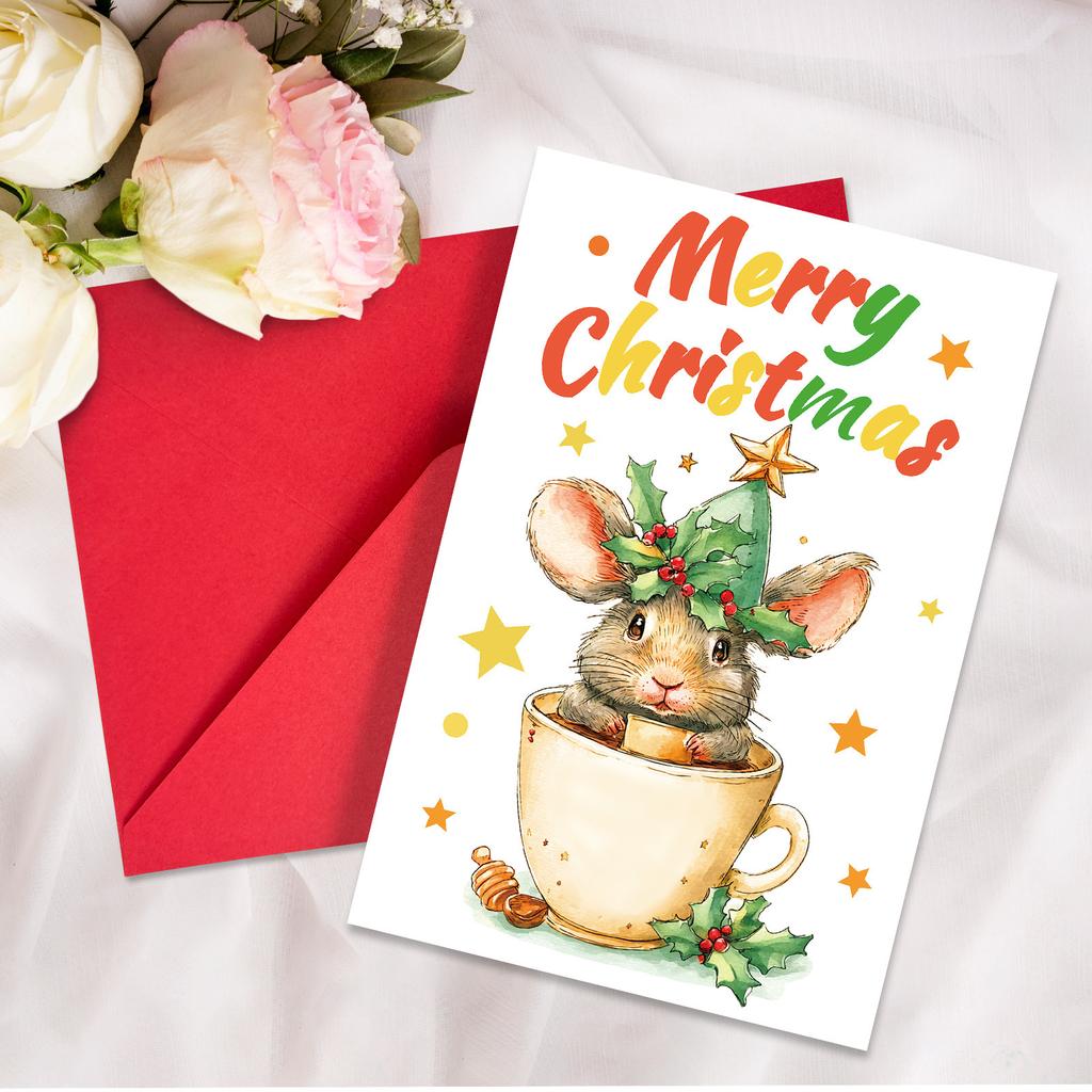 10PCS Cute Cartoon Christmas Greeting Cards Set with Envelopes, Large Size Hand-drawn Xmas Cards for Holiday Wishes & Gifts