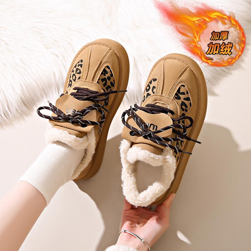 CRLAYDK Winter Warm Suede Platform Shoes Leopard Fur Lining Snow Fleece Loafers Slip On Sneakers Outdoor Booties