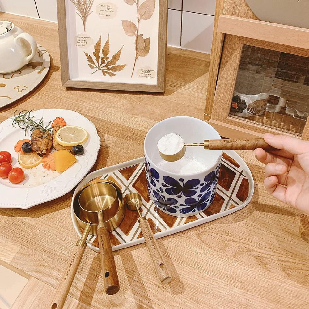 Tee Kochen Stapelbar Goldene Küchenmessbecher Backwerkzeug Zuckerschaufel Messlöffel Set