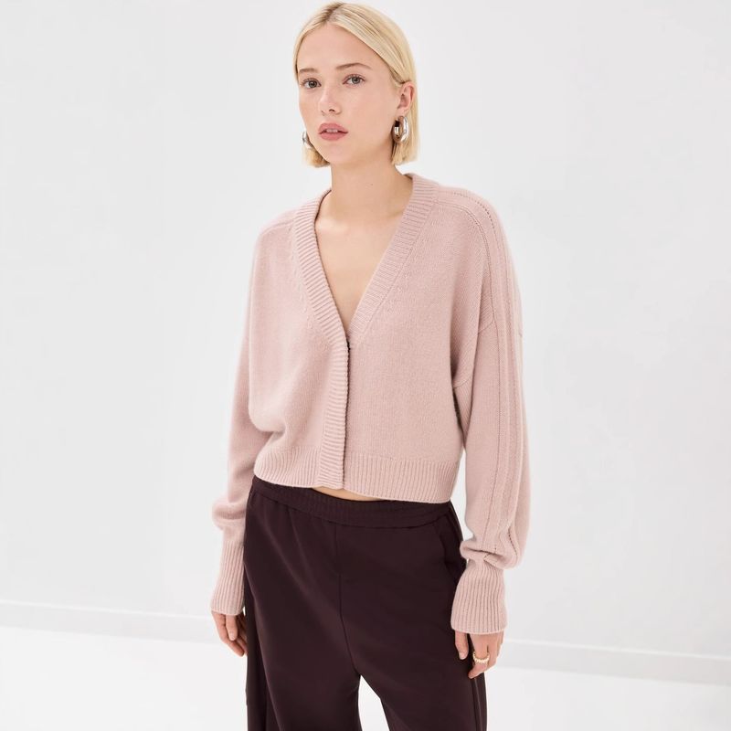 2024 Autumn and Winter Models Hot Sale Solid Color and V-neck Hidden Hook Knitted Long Sleeve Cardigan Lazy and Versatile Sweet Sweater Outwear