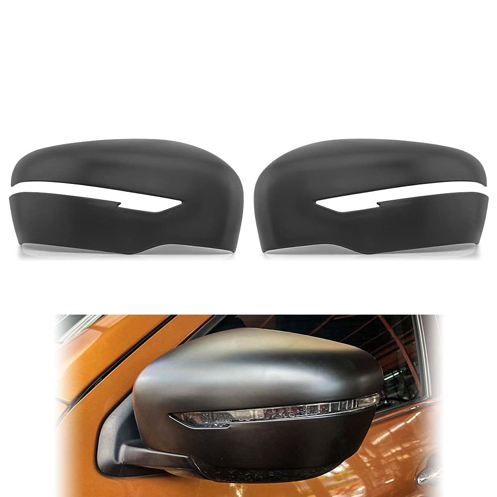 Tunez Matte Black Rear Side Mirror Cover Guard Protector with Turn Signal Indicator for Navara NP300 D23 STX Year 2015 2016 2017 2018 2019
