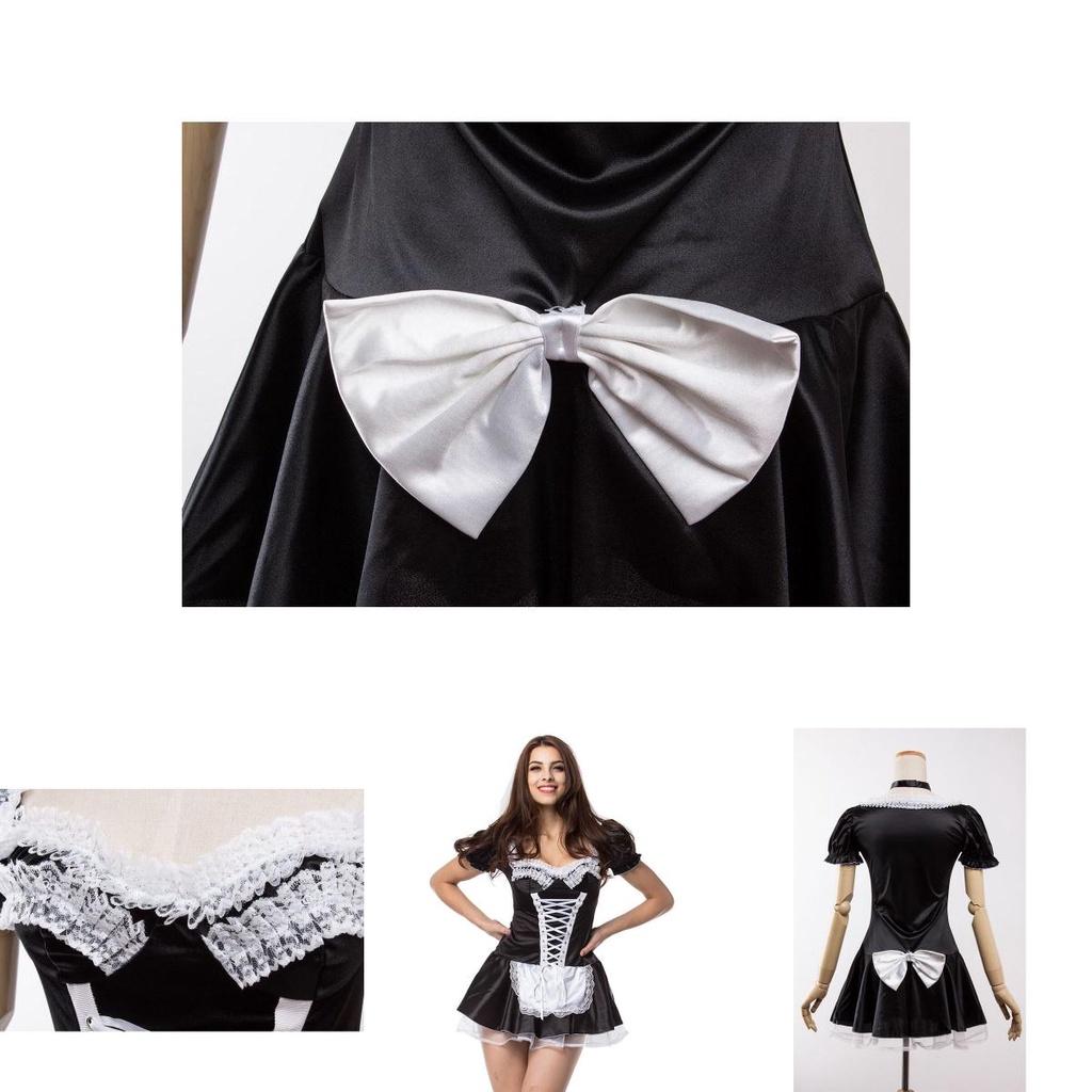 French Maid Uniform Costume Black Cosplay Dress For Exotic Roleplay