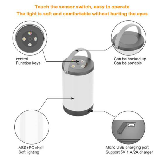 AMZ LED Night Lamp Brightness Adjustable Memory Function Fingertip Control Symphony Mode Rechargeable RGB Color Change Night Light Hanging Lantern