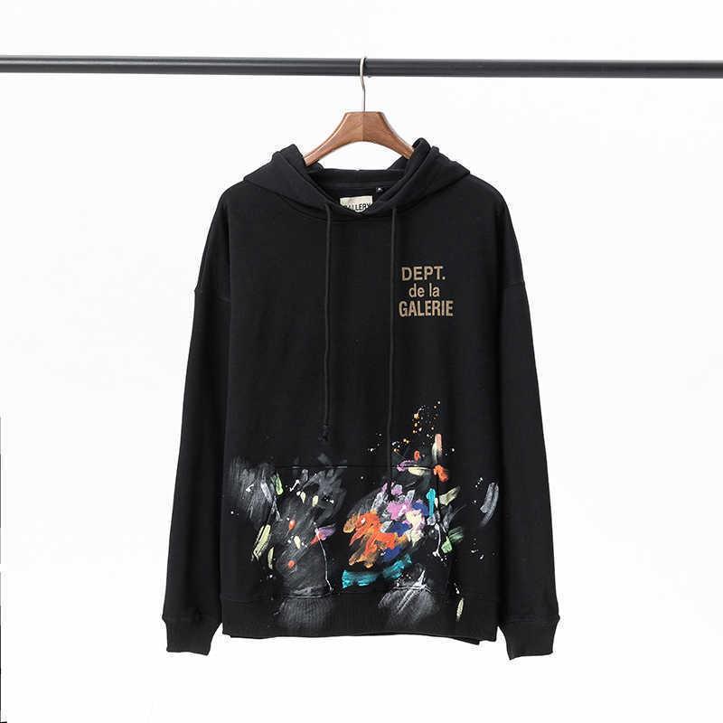 Gallery Dept Graffiti Ink Splatter Vintage Letter Print Cotton Fleece Hoodie Men Women Couple
