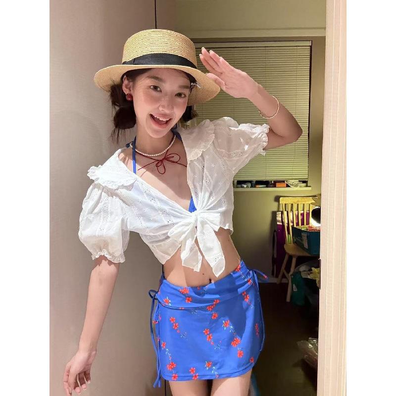 Conservative Four-Piece Sun Protection Long Sleeve Skirt Bikini - French Style
