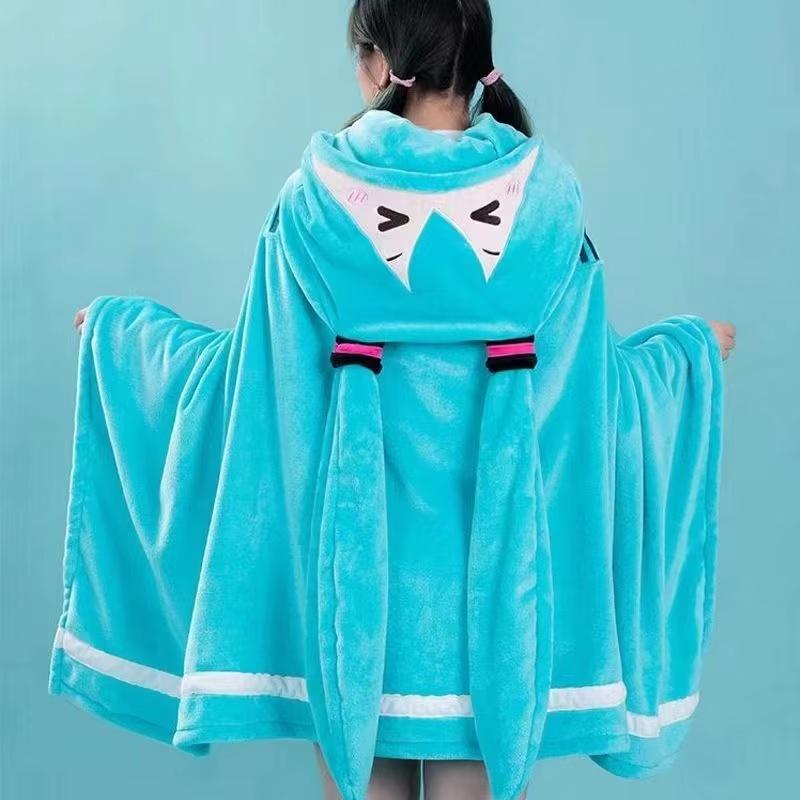Hatsune Itabag Multi Functional Hooded Air Conditioning Blanket Soft And Warm Siesta Shawl Miku Flannel Cloak Gift Kawaii