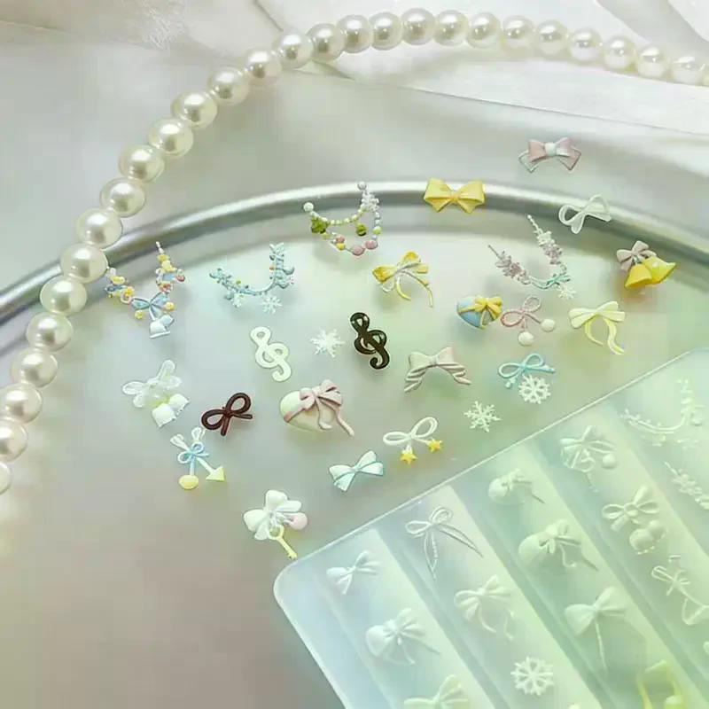 Tool 1/3Pcs 3d Silicone Nail Art Mold Bow Cartoon Animal Relief Pattern Design Diy Transparent Templates Manicure Design