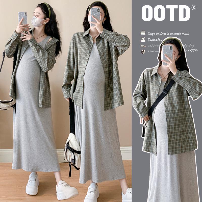 2026 Spring Long-Sleeve Maternity Dress & Casual Two-Piece Set 2XL