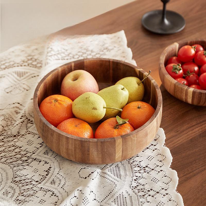 Wooden Salad Bowl Set Acacia Fruit Dish Ice Cream Dry Food Mixing Bowl Kitchenware