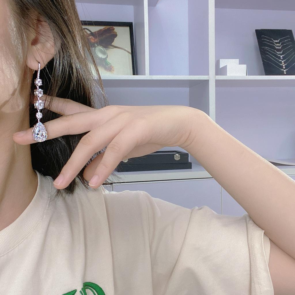 Gica Gema Boucles d'oreilles pendantes en diamant à haute teneur en carbone, argent sterling 925, pierres précieuses géométriques de 11 x 16 mm, design unique, bijoux raffinés et romantiques, cadeaux de mariage