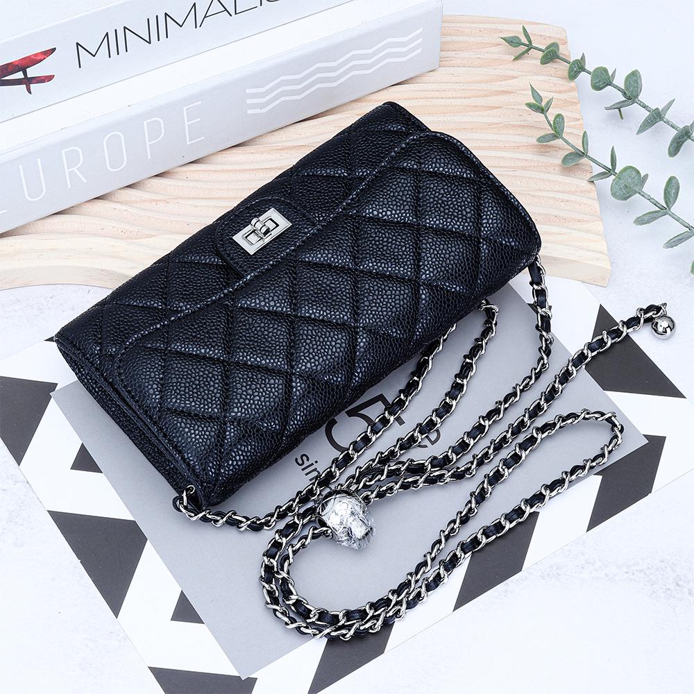 Luxus Rindsleder Kaviar Muster Kette Umhängetasche: Damenmode Multifunktionale Geldbörse & Clutch aus echtem Leder