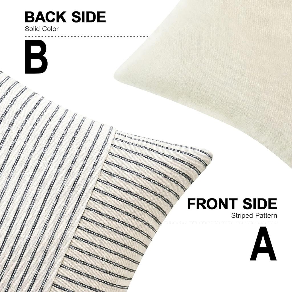 Black and Beige Patchwork Pillow Covers 18x18 Inch Striped Linen Decorative Modern Accent Cushion Cover for Sofa Couch Bedroom