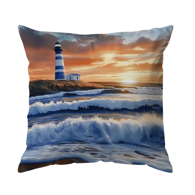 1 Pc Beach Landscape Seaside Bicycle Pattern Throw Pillow Cover Sofa Decoration Car Office Seat Cushion Home Decor 45*45Cm