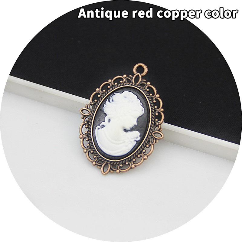 Antique Silver Oval Zinc Alloy Pendant With An Inlaid 18*25Mm Beauty Head Design, Hair Accessory Necklace, Diy Jewelry Accessory