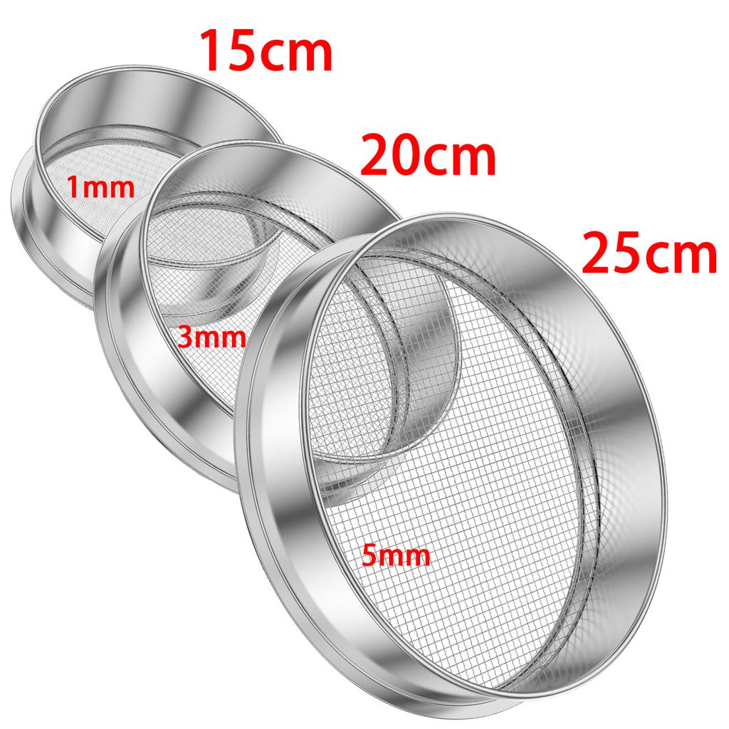 4Pcs Soil Sieves Mesh Set Round Stainless Steel Garden Soil Stone Filtration Kitchen Flour Powder Filter Screen Soil Strainer