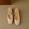 Krazing Pot Microfiber Weaving Summer Size 41 Med Heels Slingback Party Shoes Women Square Toe Gladiator Hollow Out Pumps