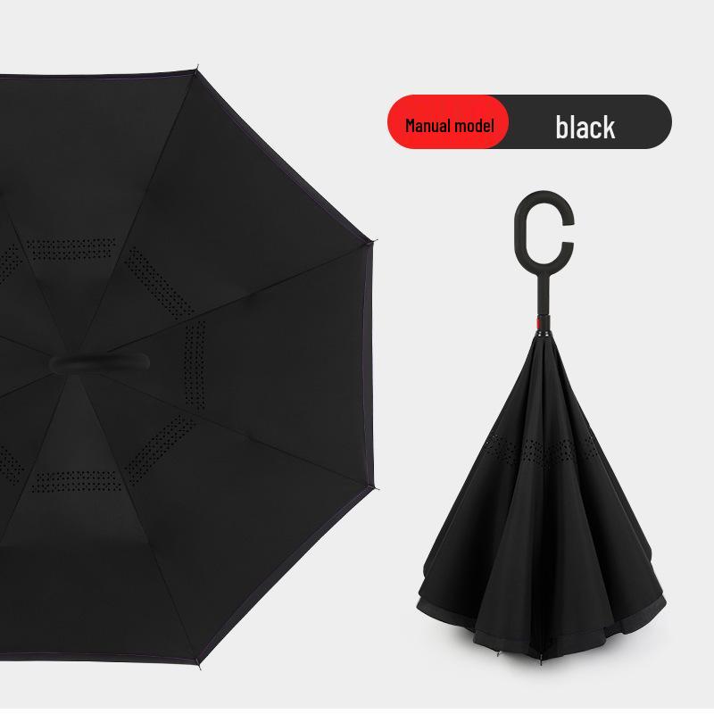 Custom Reverse Car Umbrella with Hands-Free C-Shaped Handle - Business Long Handle Umbrella with Logo Print for Men