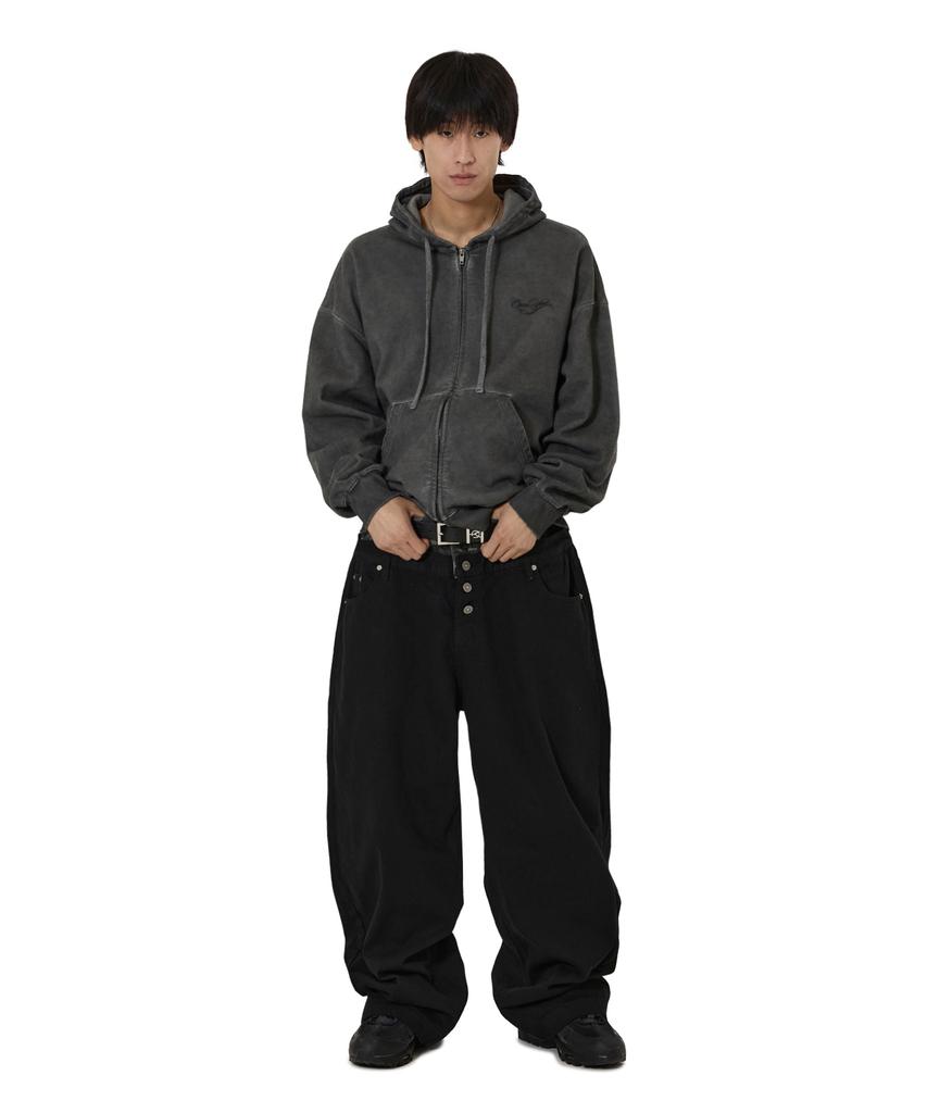 Openyard(Oy) Washed Script Hoodie Zip Up - Charcoal